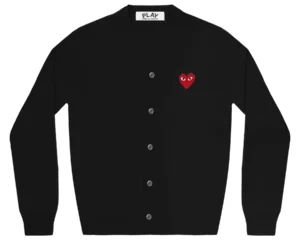 MEN’S PLAY V-NECK CARDIGAN BLACK WITH EMBROIDERED RED HEAR
