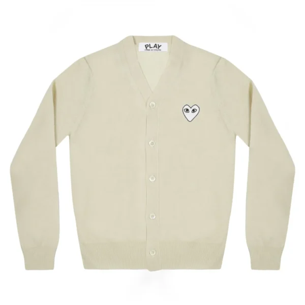 PLAY MEN’S CARDIGAN WHITE HEART NATURAL SERIES OFF WHITE