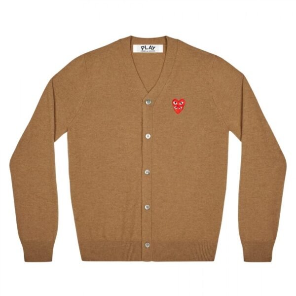 PLAY MEN’S CARDIGAN WITH RED FAMILY HEART (BROWN)